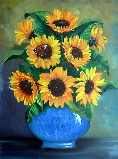 Sonnenblumen in der blauen Vase Diamond Painting