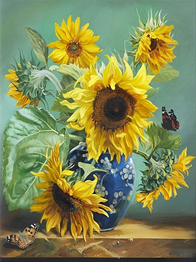 Sonnenblumen in der blauen Vase Diamond Painting