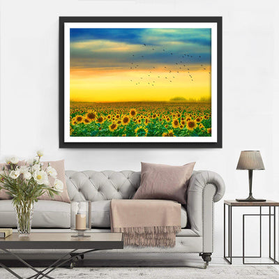 Sonnenblumen und fliegende Vögel Diamond Painting