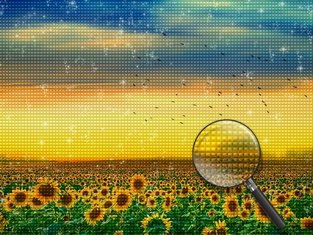 Sonnenblumen und fliegende Vögel Diamond Painting