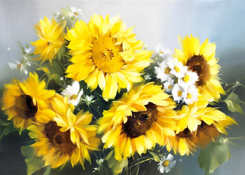 Sonnenblumen und Gänseblümchen Diamond Painting