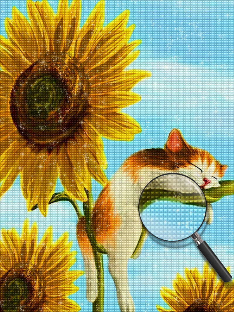 Sonnenblumen und Katze Diamond Painting