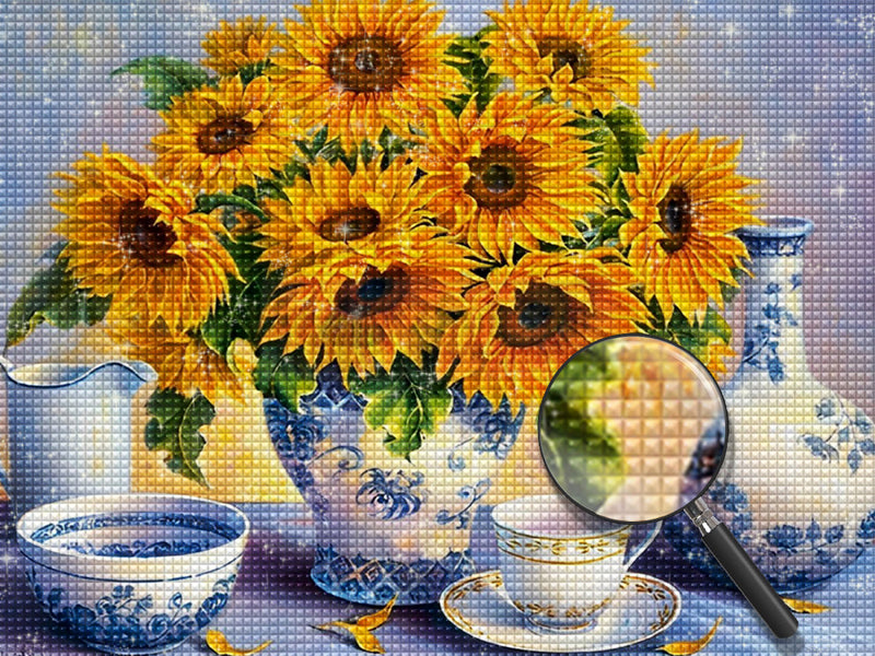 Sonnenblumen und Porzellan Diamond Painting