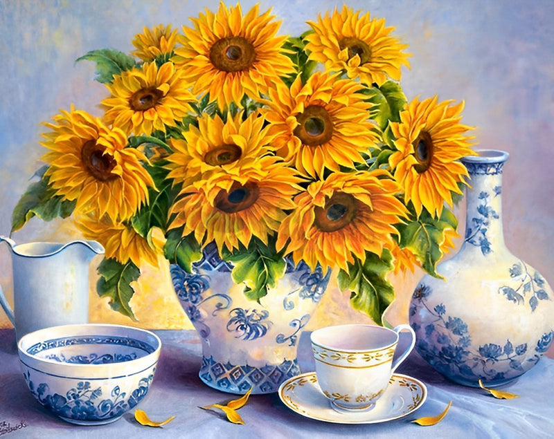 Sonnenblumen und Porzellan Diamond Painting