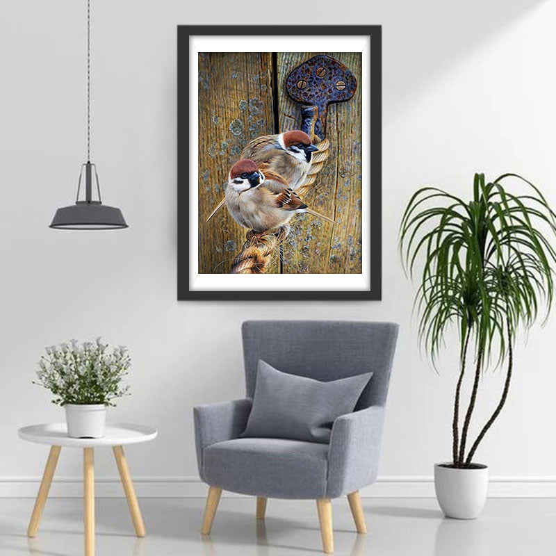 Spatzen auf dem Hanfseil Diamond Painting