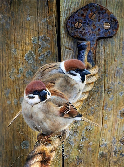 Spatzen auf dem Hanfseil Diamond Painting