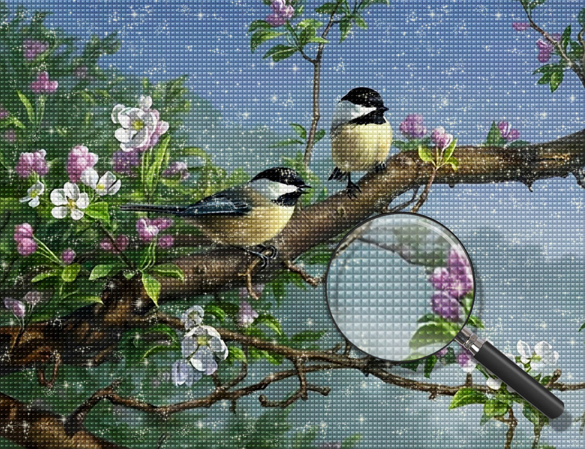 Spatzen auf dem Pfirsichbaum Diamond Painting