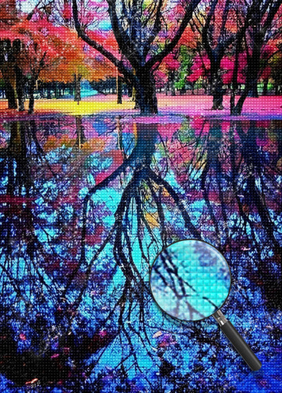 Spiegelbild vom Baum im See Diamond Painting