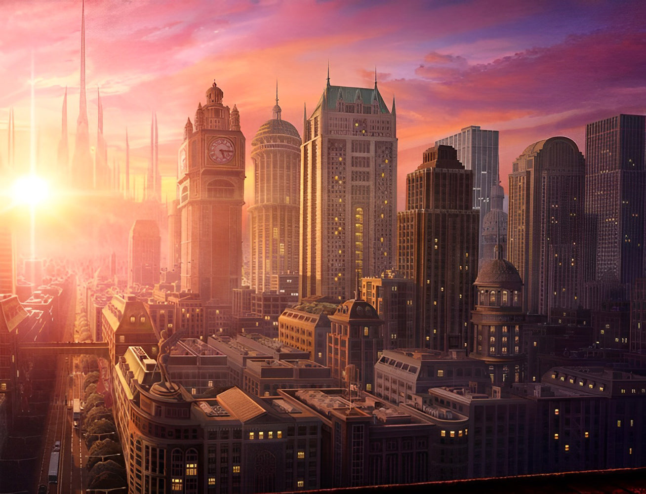 Stadt bei Sonnenaufgang Diamond Painting