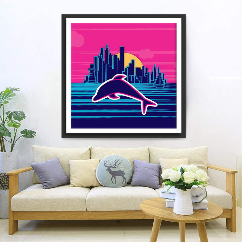 Stadt und Delfin Diamond Painting