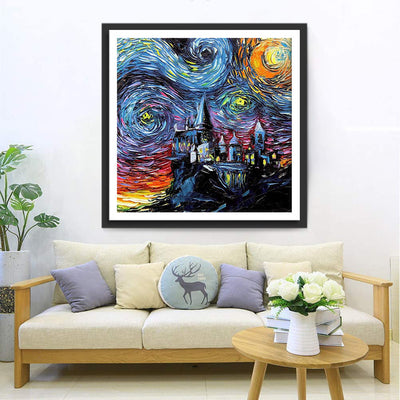 Sterne, Mond und Schloss Diamond Painting