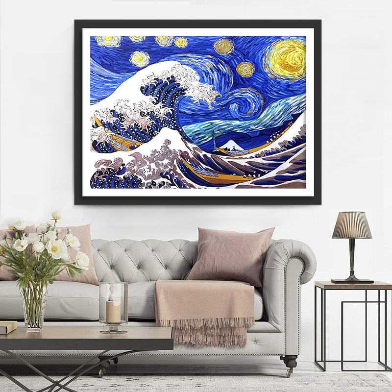 Sterne, Mond und Wellen Diamond Painting