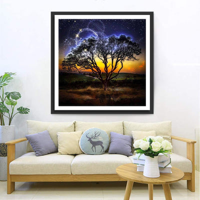 Sternenhimmel und einsamer Baum Diamond Painting