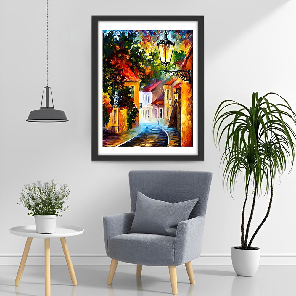 Straßenlaterne in einer kleinen Stadt Diamond Painting