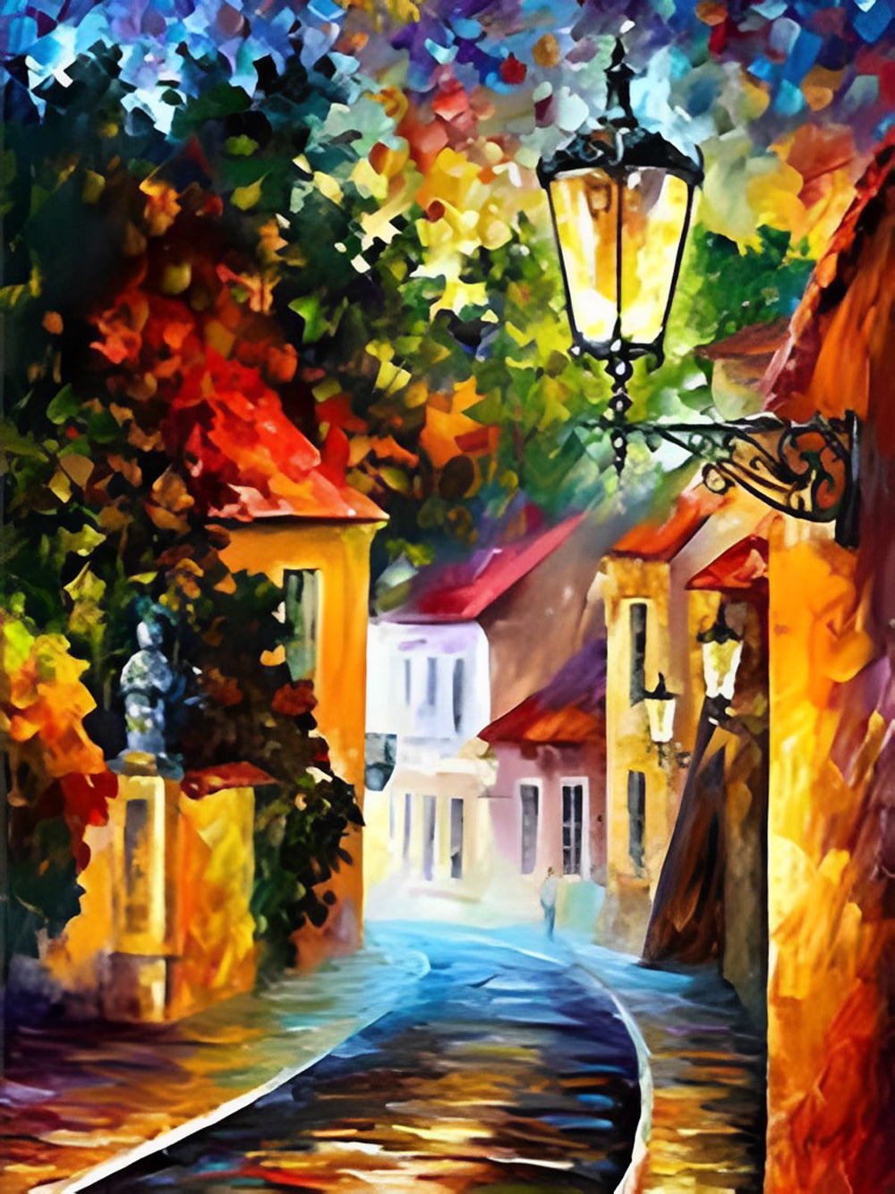 Straßenlaterne in einer kleinen Stadt Diamond Painting