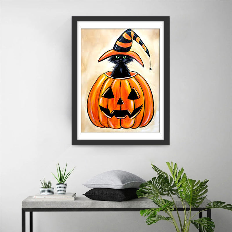 Süßer Halloween-Kürbis und Katze Diamond Painting