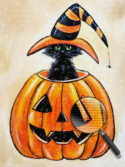 Süßer Halloween-Kürbis und Katze Diamond Painting