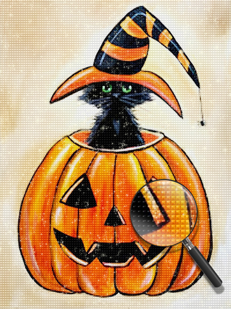 Süßer Halloween-Kürbis und Katze Diamond Painting