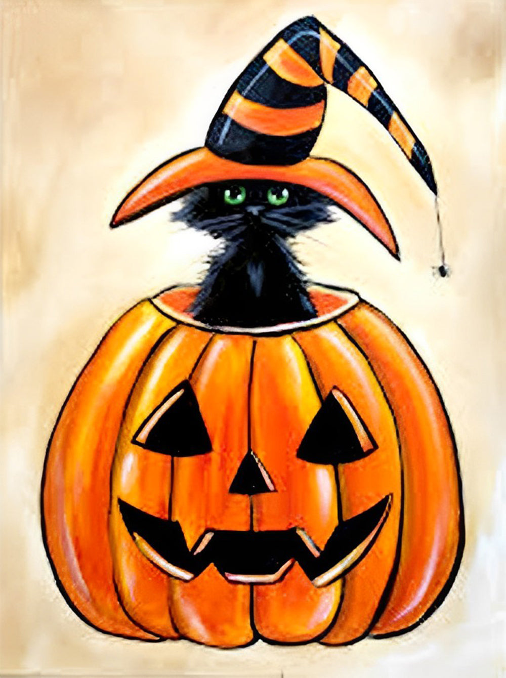 Süßer Halloween-Kürbis und Katze Diamond Painting