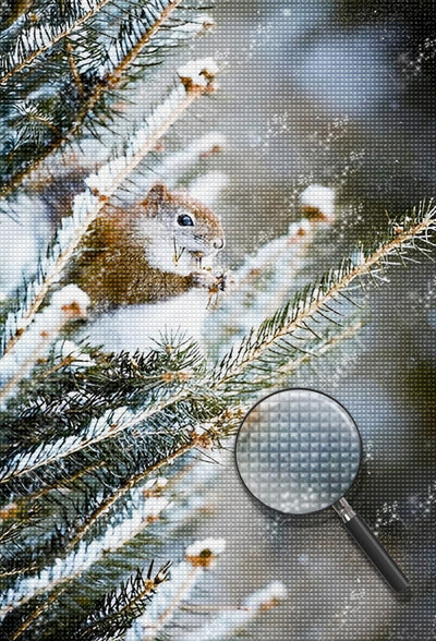 Tannenbaum und Eichhörnchen im Winter Diamond Painting