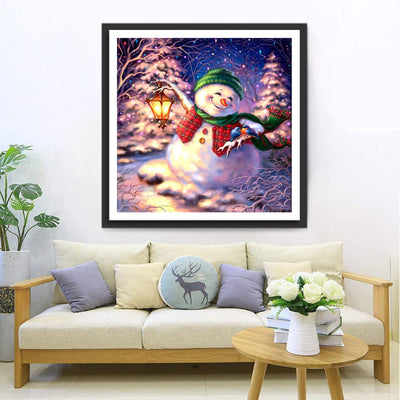 Tanzender Weihnachtsschneemann mit Lampe Diamond Painting