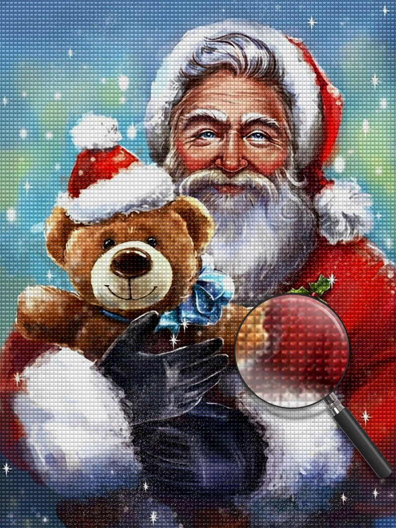 Teddybär haltender Weihnachtsmann Diamond Painting