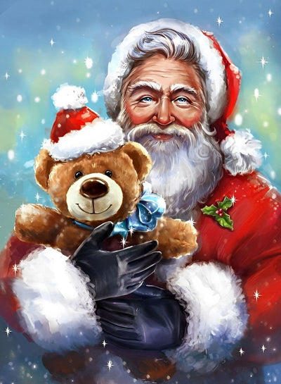 Teddybär haltender Weihnachtsmann Diamond Painting