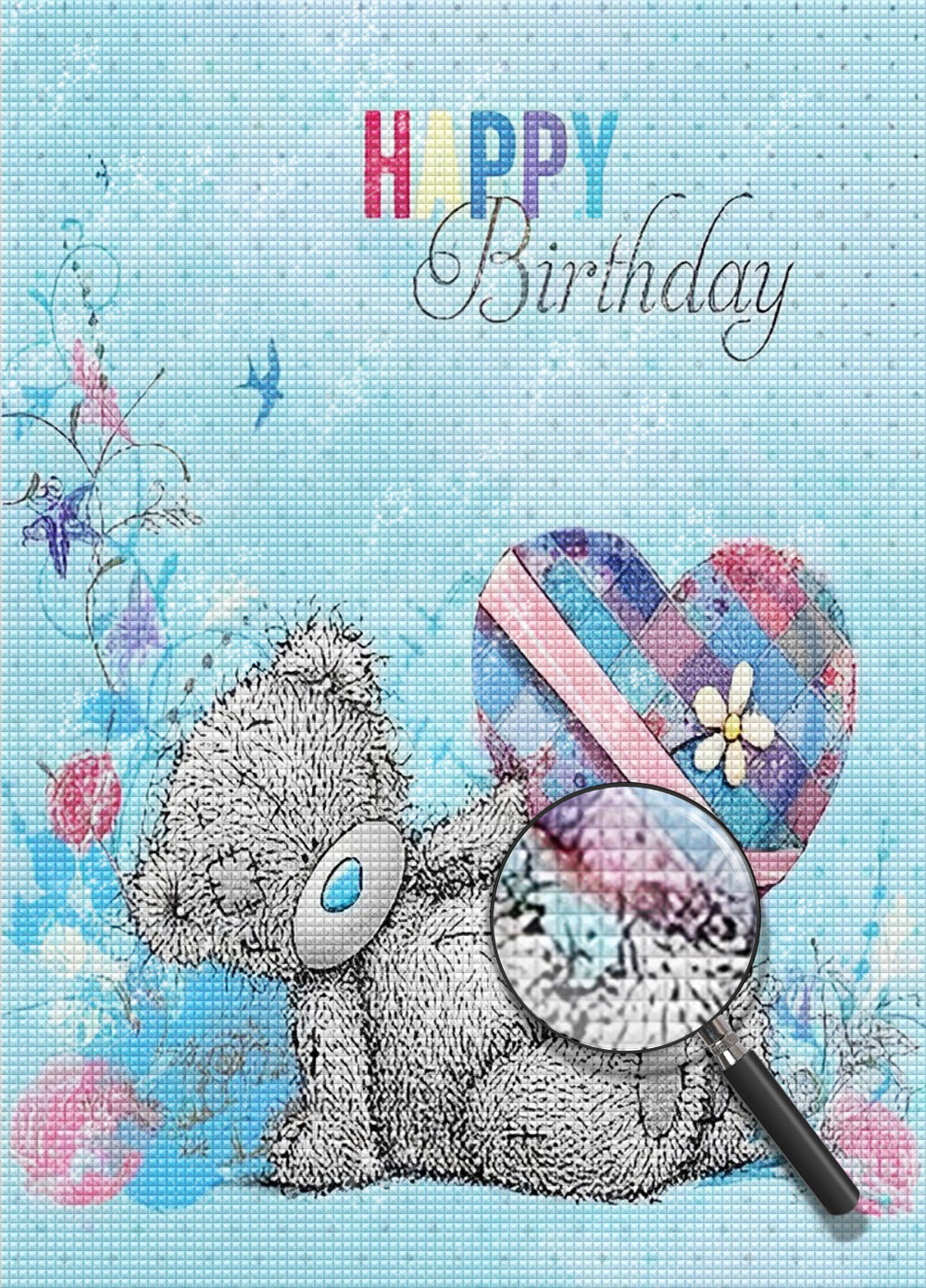 Teddybär mit Geburtstagsgeschenk Diamond Painting