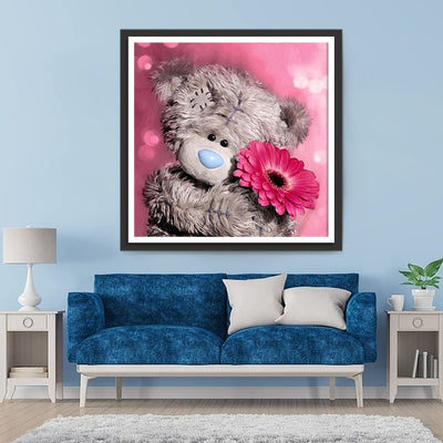 Teddybär mit roter Chrysantheme Diamond Painting