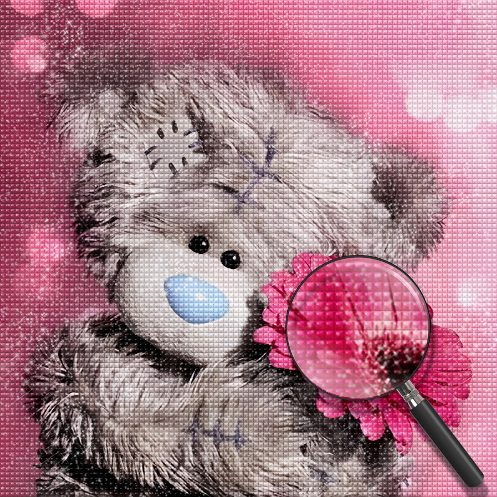 Teddybär mit roter Chrysantheme Diamond Painting