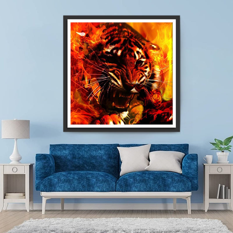 Tiger im Feuer Diamond Painting