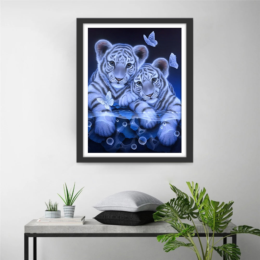 Tiger im Wasser und Schmetterlinge Diamond Painting
