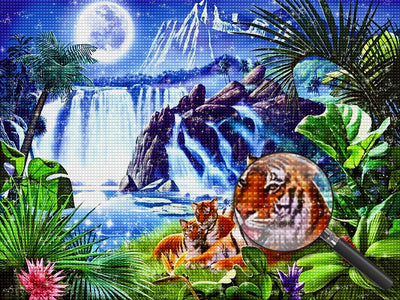 Tiger Mond Wasserfall Diamond Painting