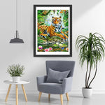 Tiger und Lotosblumen im Dschungel Diamond Painting