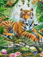 Tiger und Lotosblumen im Dschungel Diamond Painting