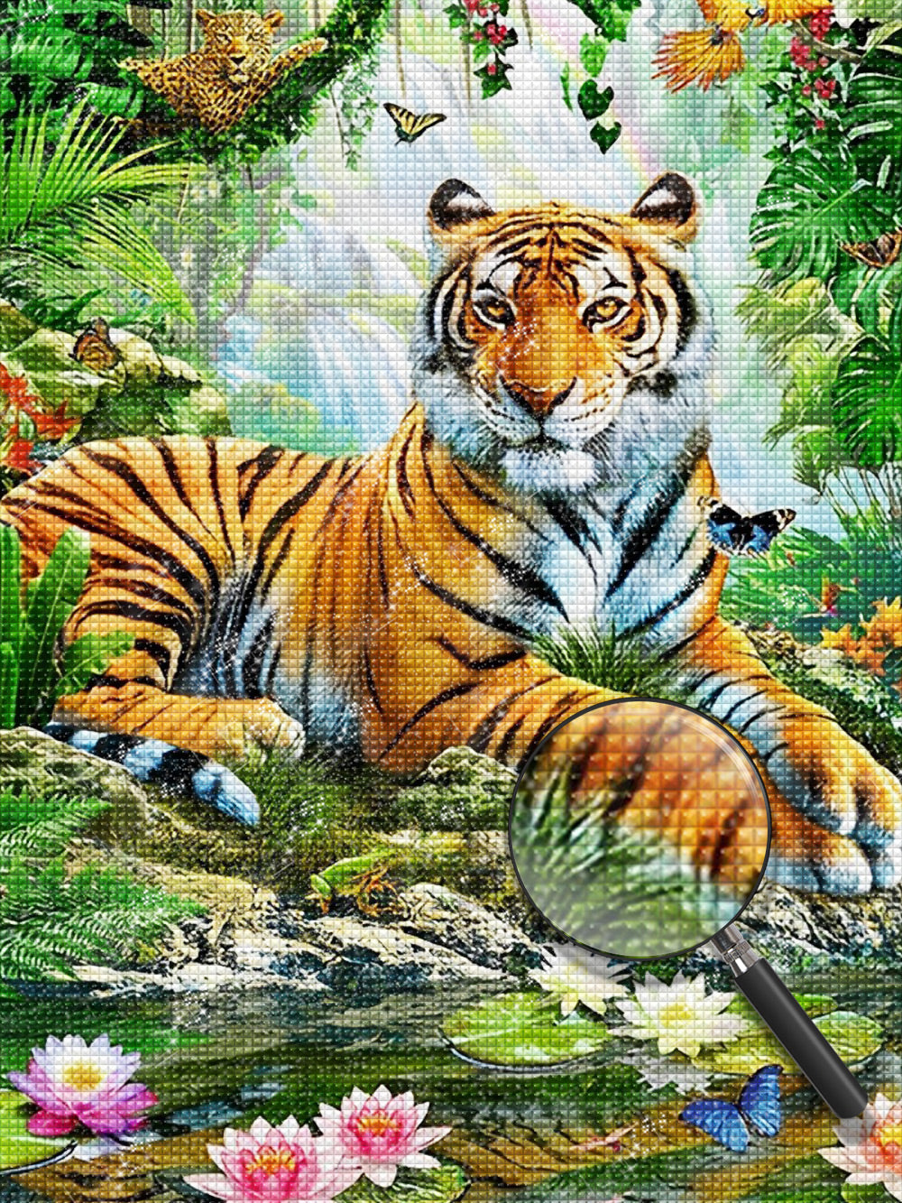 Tiger und Lotosblumen im Dschungel Diamond Painting