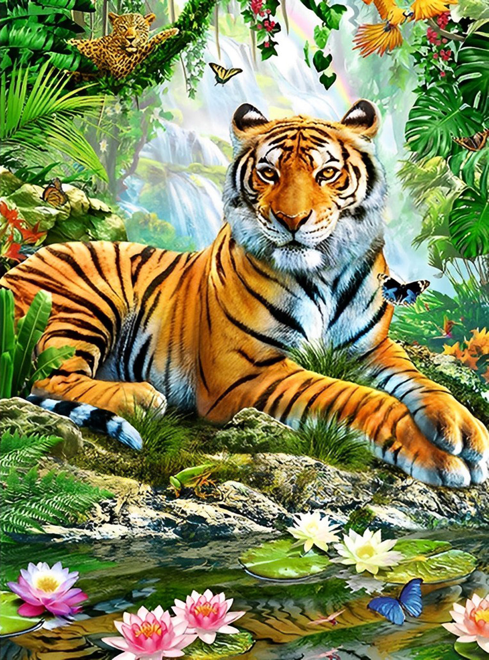 Tiger und Lotosblumen im Dschungel Diamond Painting