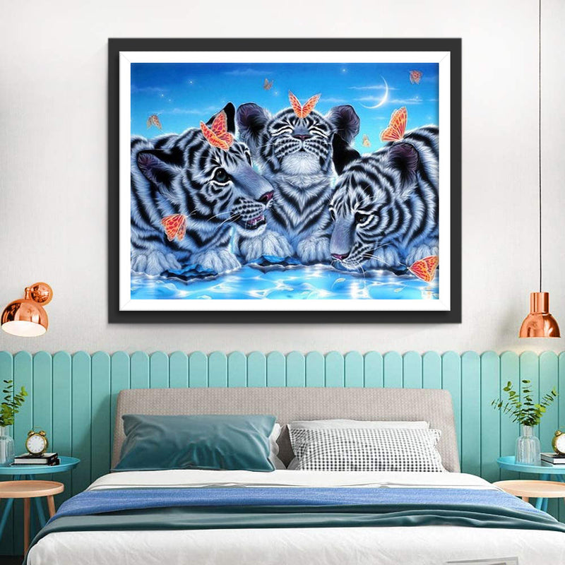 Tiger und Schmetterlinge auf dem Eis Diamond Painting