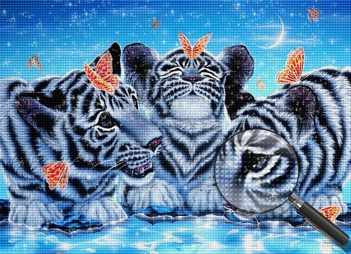 Tiger und Schmetterlinge auf dem Eis Diamond Painting