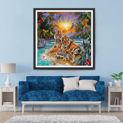 Tiger und Vögel im Wald Diamond Painting