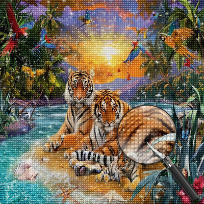 Tiger und Vögel im Wald Diamond Painting