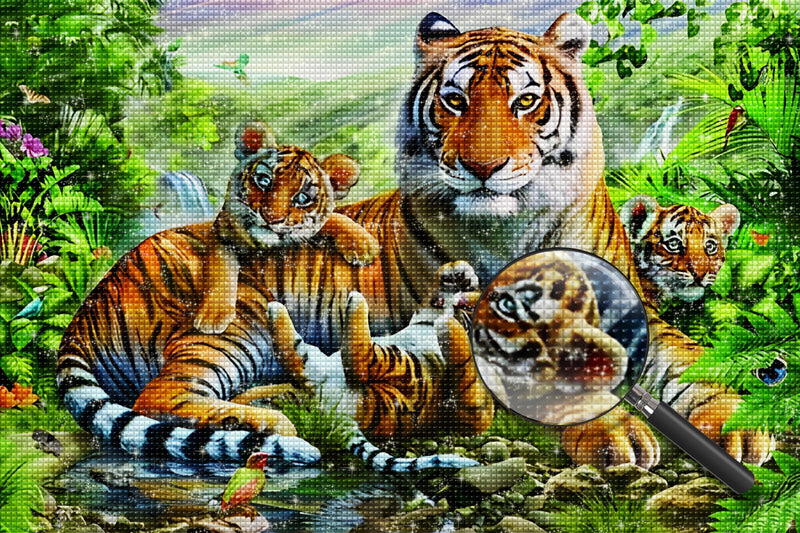 Tigerfamilie im Dschungel Diamond Painting