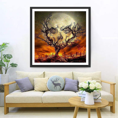 Totenkopf Baum Mond Diamond Painting