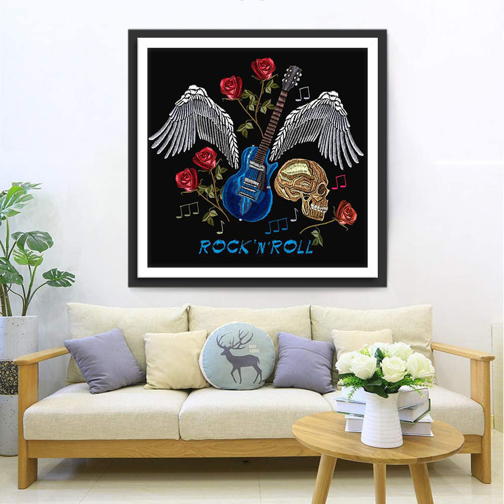 Totenkopf Gitarre Flügel Rosen Diamond Painting