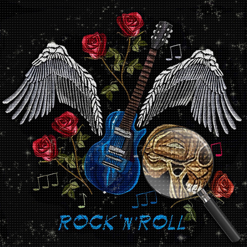 Totenkopf Gitarre Flügel Rosen Diamond Painting