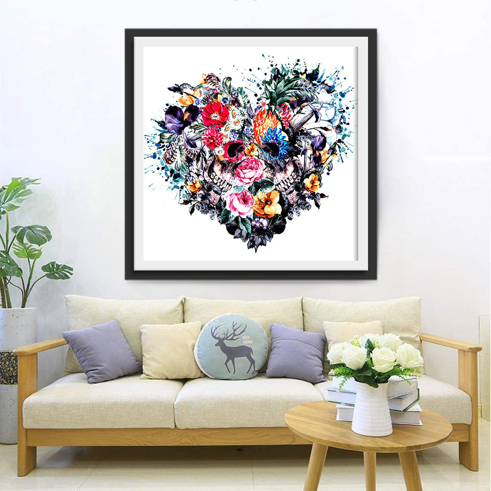 Totenkopf Herz Blumen Diamond Painting