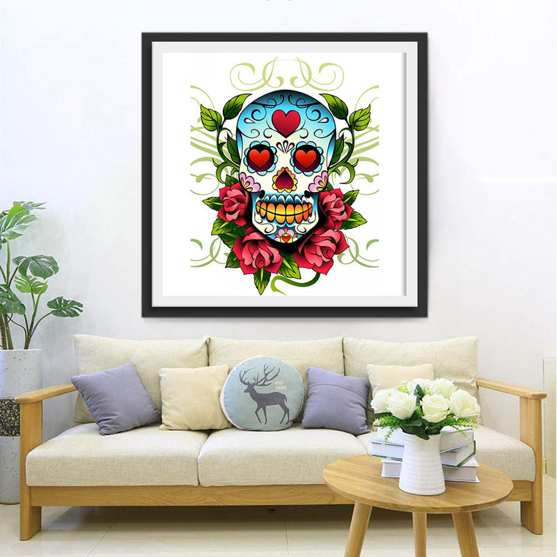 Totenkopf Herz Rosen Diamond Painting