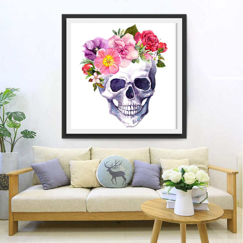 Totenkopf mit Blumen auf dem Kopf Diamond Painting