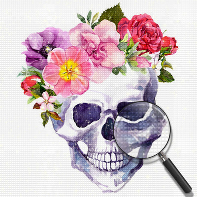 Totenkopf mit Blumen auf dem Kopf Diamond Painting