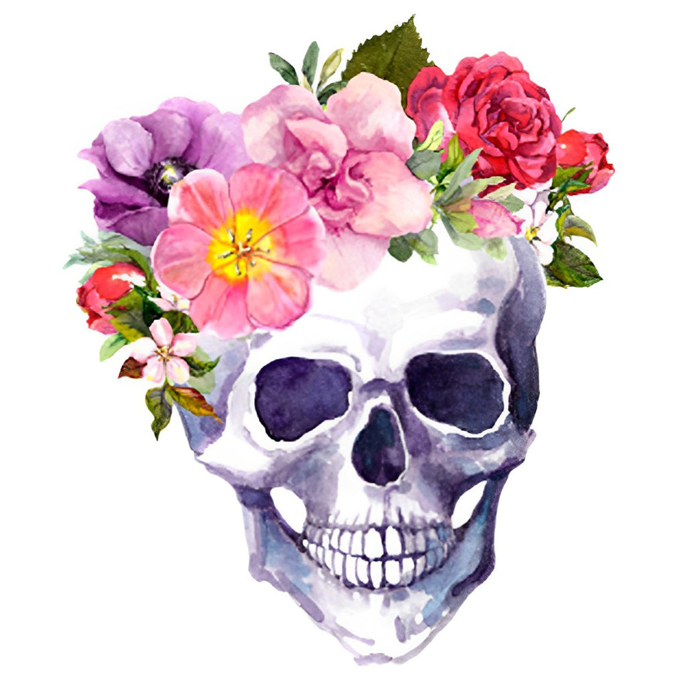 Totenkopf mit Blumen auf dem Kopf Diamond Painting